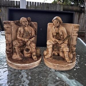 Rare VTG Don Quixote & Sancho Panza Bookends Vintage Figural Decor 1962 LA Calif